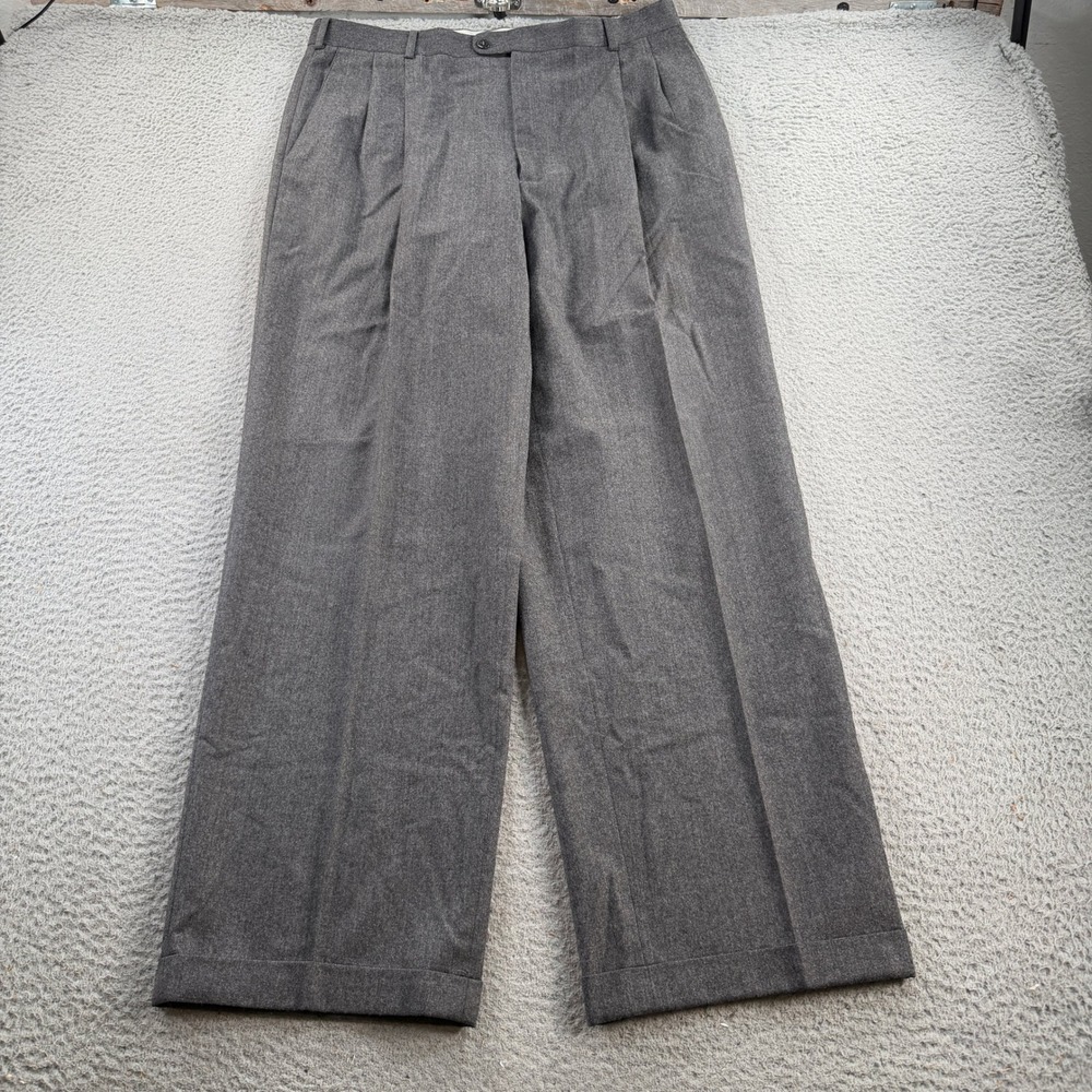 Zanella Austin Dress Pants Mens 36x30 Gray Pleated Cuffed Wool Italy Preppy